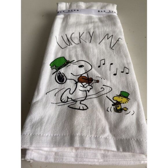 2 Pack Peanuts Rae Dunn Snoopy Woodstock LUCKY ME St Patrick Day Kitchen Towels - Picture 10 of 12